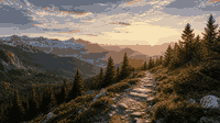 Calm mountain path at sunrise symbolizing stability and progress for QUIQQER 2.18.1