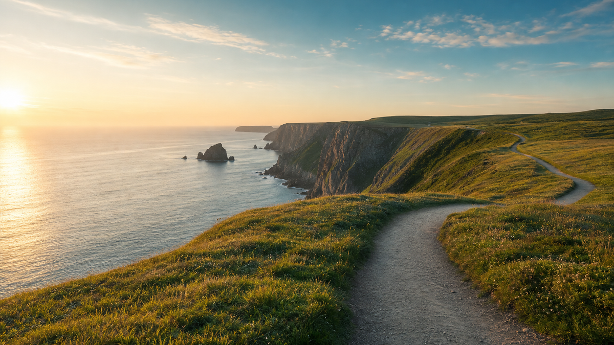 QUIQQER 2.20 release hero - coastal cliff path Coastal cliff path in morning light for the QUIQQER 2.20 release