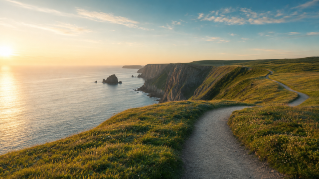 Coastal cliff path in morning light for the QUIQQER 2.20 release