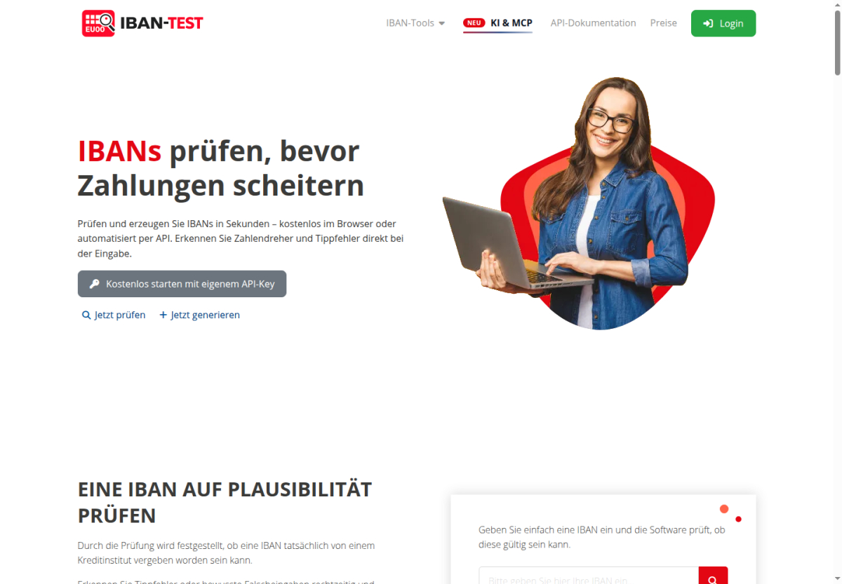 IBAN-Test German homepage German IBAN-Test homepage with localized IBAN validation content