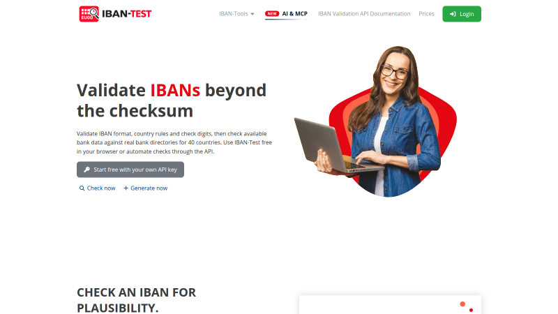 IBAN-Test Validation Platform Case Study IBAN-Test homepage with IBAN validation hero