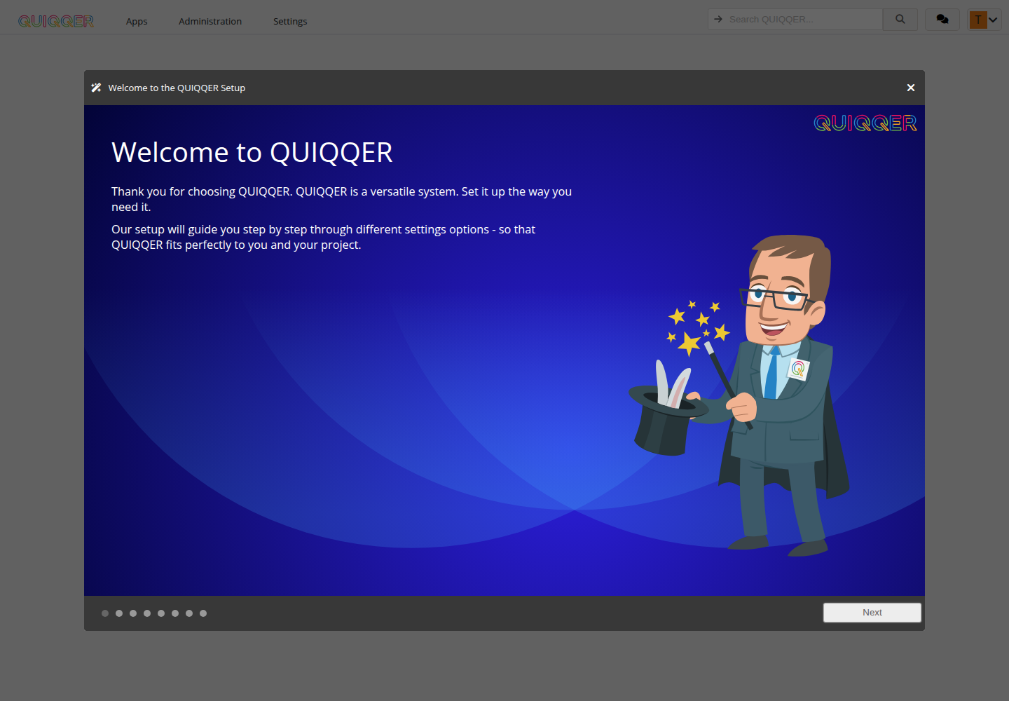 QUIQQER: first login and setup assistant QUIQQER: first login and setup assistant