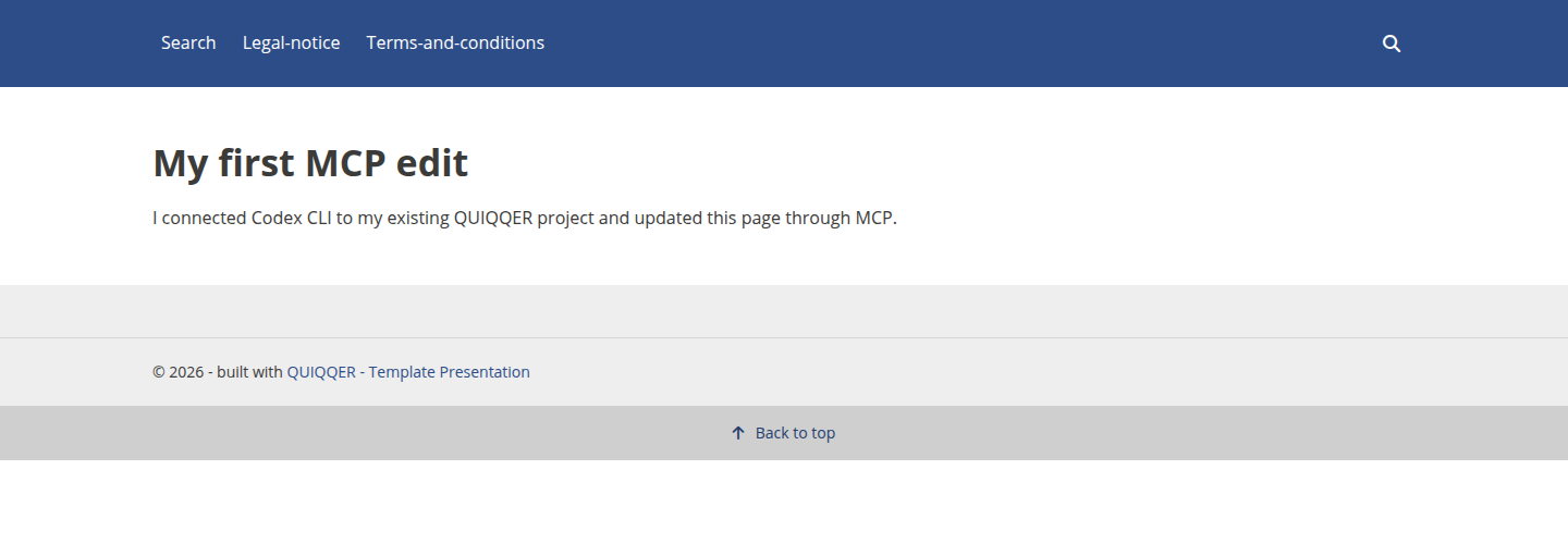 Practice page after the targeted change through Codex CLI and MCP