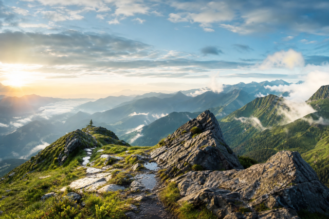 A clear mountain ridge after rain with fresh air and a wide horizon.